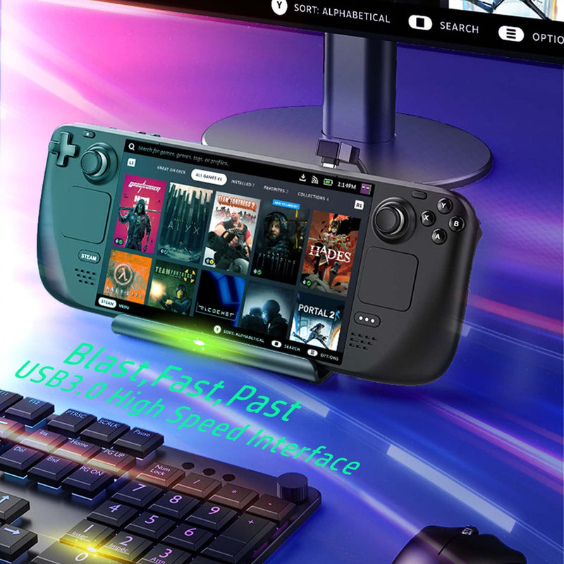 Docking Station for Steam Deck/ROG Ally, 6-in-1 Steam Deck Dock with HDMI 4K@60Hz, 1000Mbps Ethernet, 3 USB-A 3.0 and 100W Fast Charging USB-C,Deck Stand for Valve Steam Deck,ROG Ally
