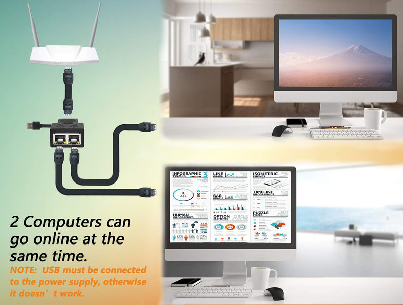 CERRXIAN RJ45 Network Splitter Adapter, RJ45 1 to 2 Female LAN Ethernet Network Splitter 2 Devices Share The Internet at The Same Time for Cat5, Cat5e, Cat6