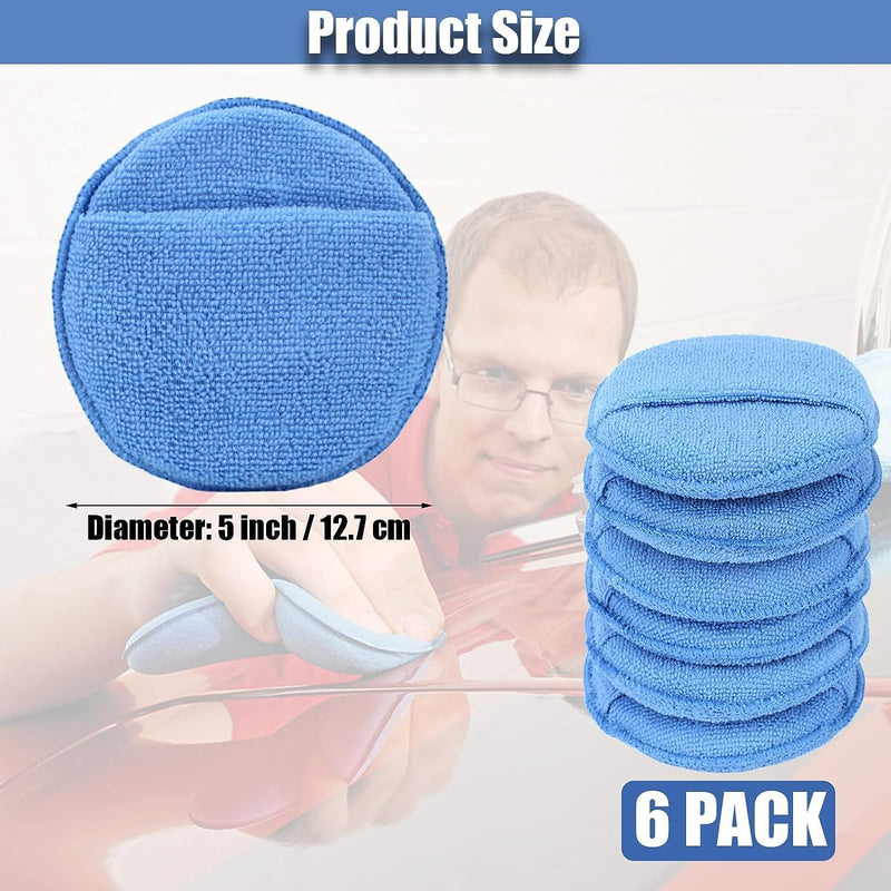 Microfiber Wax Applicator Pads, Car Wax Applicator with Finger Pocket, Buffing & Detail Polishing Foam Pads for Car Cleaning and Fine Polishing (5 inch, 6 Pack) Blue-1