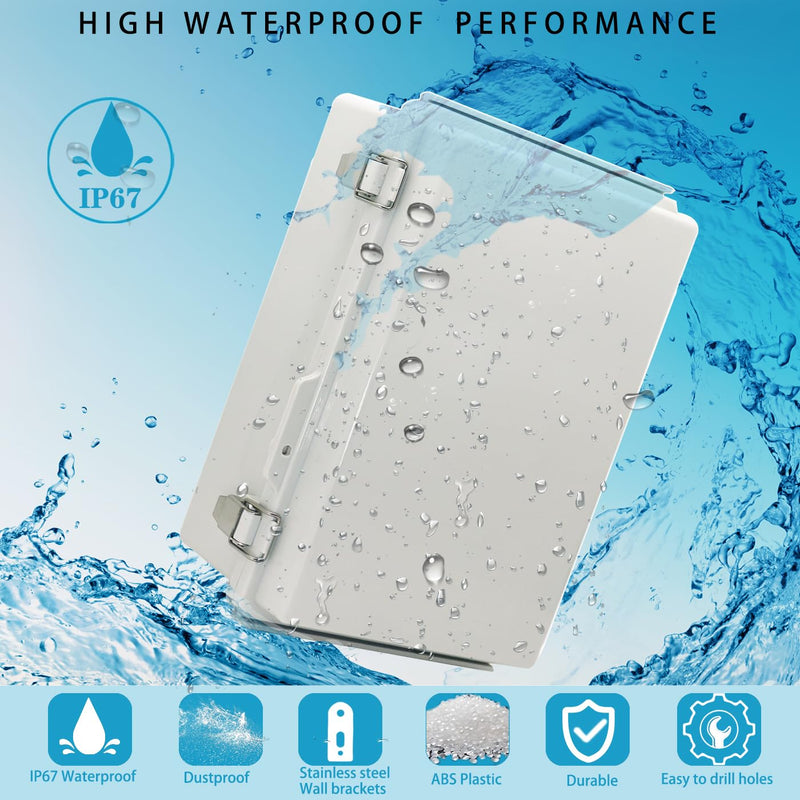Waterproof Electrical Box with Mounting Plate, IP67 Junction Box Stainless Steel Latch Hinged Grey Cover Project Enclosure with Wall Bracket and 2 Glands 10.2" x 6.3" x 3.9" 10.2" x 6.3" x 3.9"