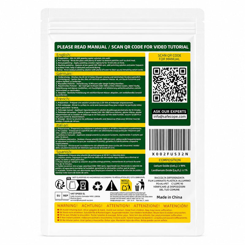 (200g) 99% Cerium Oxide Glass Powder (1-3µm) - Removes Oil Films, Water Stains, Swirl Marks, Wiper Strips, Fine Scratches and Thoroughly Cleans Glass Surfaces