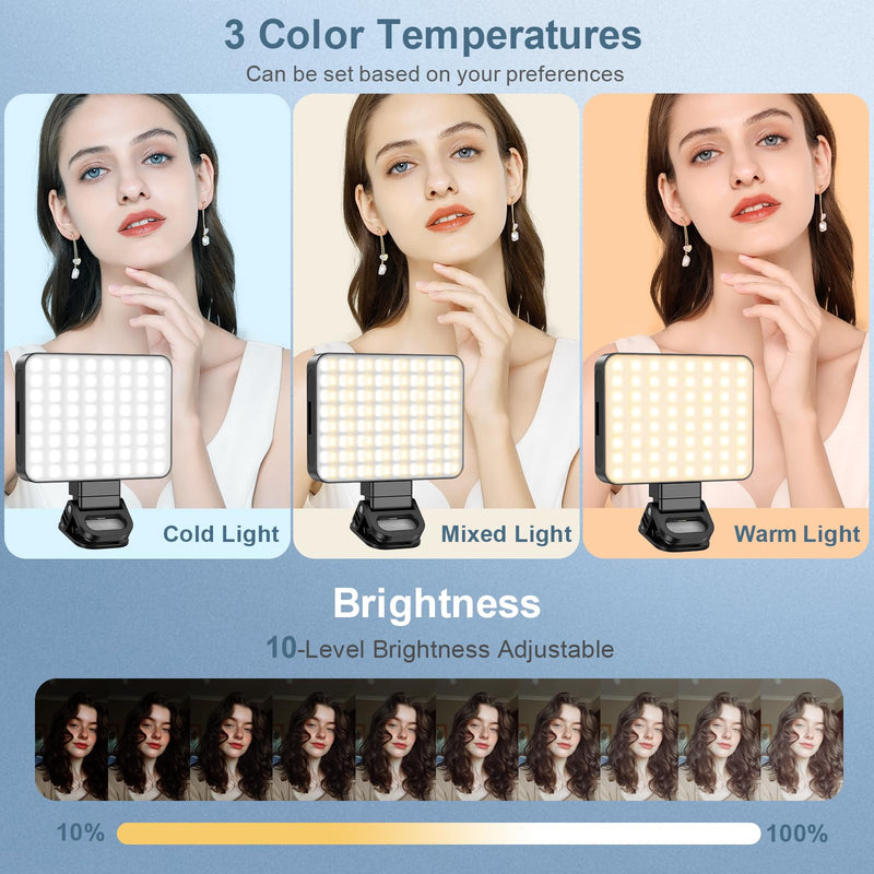 Selfie Light with Clip, 128 LED Magnetic Video, 2000 Mah Rechargeable Clip Video, Adjusted 3 Light Modes, Portable Camera with Cold Shoe Mount for Laptop, Makeup, Selfie, Vlog