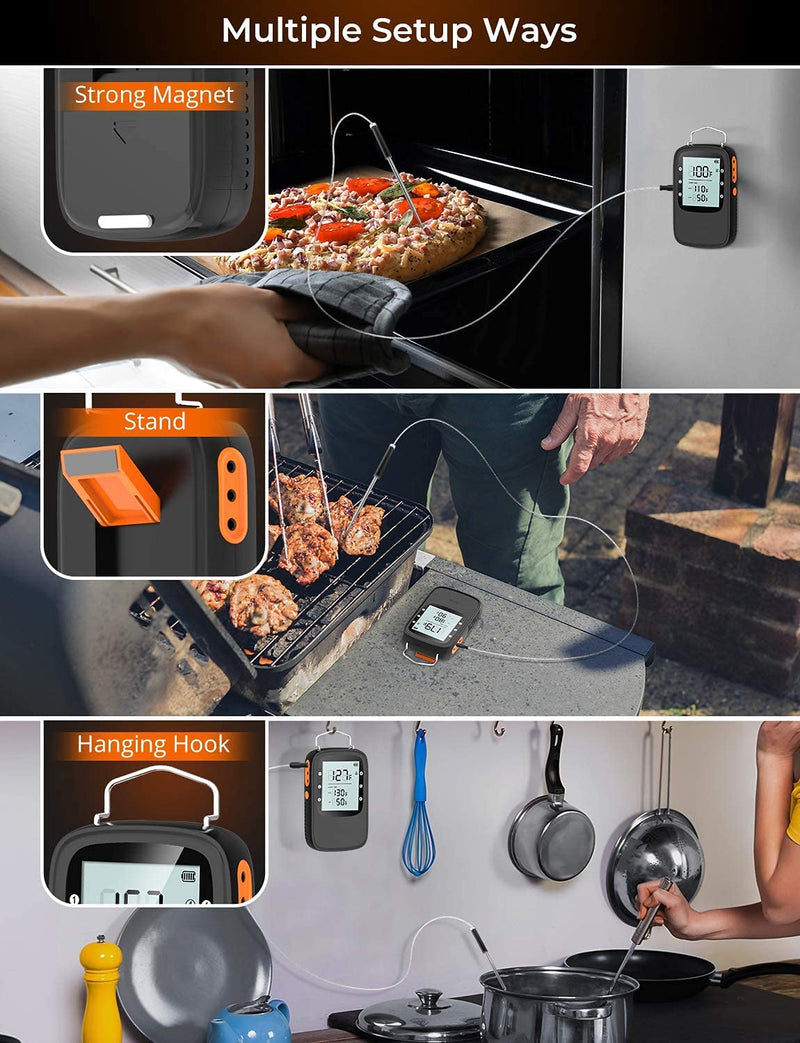 Govee Bluetooth Meat Thermometer, Wireless Meat Thermometer for Smoker Oven, Digital Grill Thermometer with 2 Probes, Timer Mode, Smart LCD Backlight BBQ Thermometer for Cooking Turkey Fish Beef 2 x Probes Black