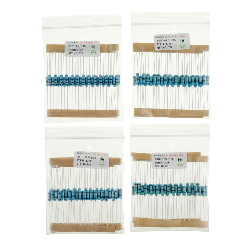 BOJACK Resistors Assortment Kit 1 Ohm - 1M Ohm 1/2W Metal Film Resistor Kit (25 Values 1000 Pieces) 1/2 W