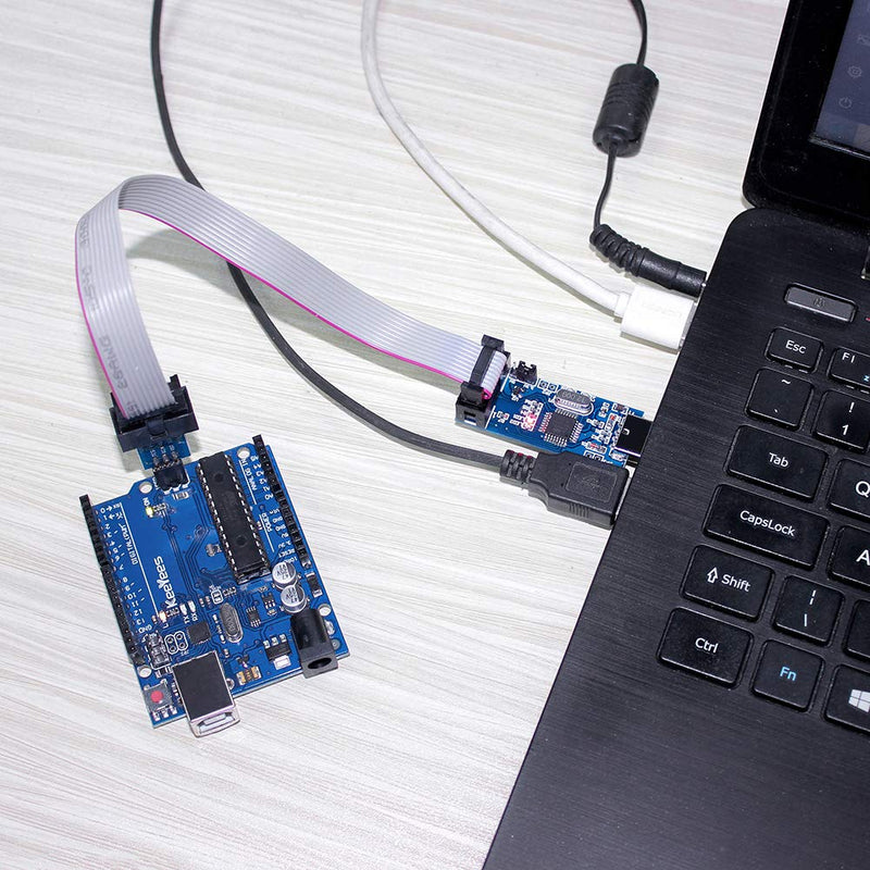 KeeYees Pack of 2 downloader programmers for USBASP for ISP with cable and 10-pin to 6-pin adapter board for 51 for AVR series microcontrollers