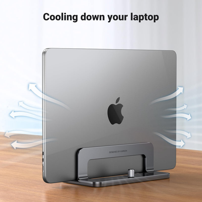 UGREEN Vertical Laptop Stand Holder for Desk Compatible with MacBook Pro, MacBook Air Stand Vertical Aluminum Adjustable for Up to 17.3 Inch Gaming Laptop, Gray Silver Gray