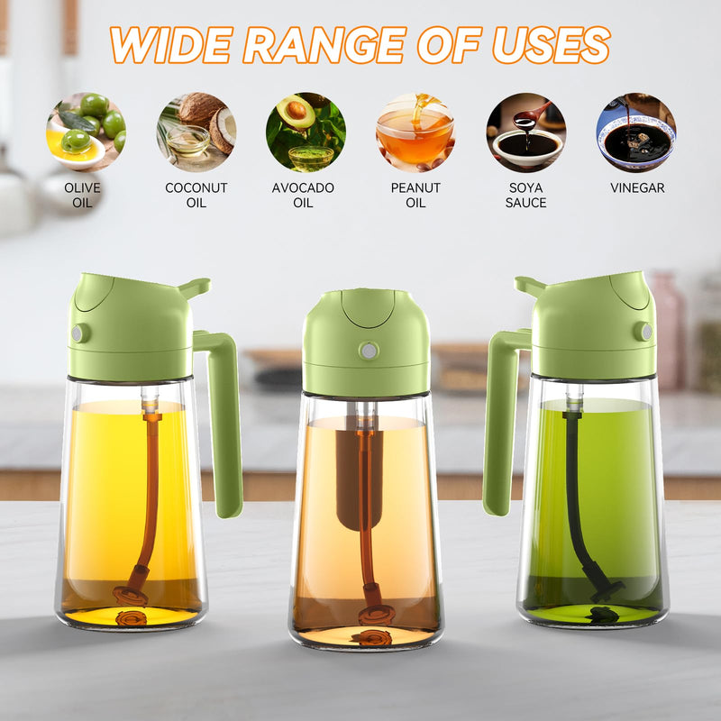 Oil Dispenser for Kitchen, 2 in 1 Olive Oil Dispenser Bottle, 17oz/500ml Glass Oil Dispenser Bottle & Oil Spray Bottle,Oil Sprayer for Cooking, Kitchen, Salad, Barbecue (Green)