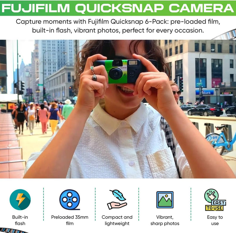 Fujifilm QuickSnap Flash 400 Disposable 35mm Camera with PixiBytes Microfiber Cleaning Cloth... (3 Packs (1 Twin /1 Single Pack)) 3 Packs (1 Twin /1 Single Pack)