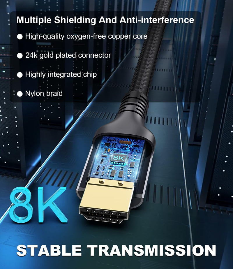 Certified 10K 8K HDMI 2.1 Cable 25 FT, 48Gbps Ultra High Speed HDMI® Cord Ethernet CEC 4K 240Hz 165Hz 144Hz 120Hz 8K 60Hz eARC Netflix HDCP2.3 HDR10+ PC Laptop RTX5090 TV Monitor Projector X-box PS5