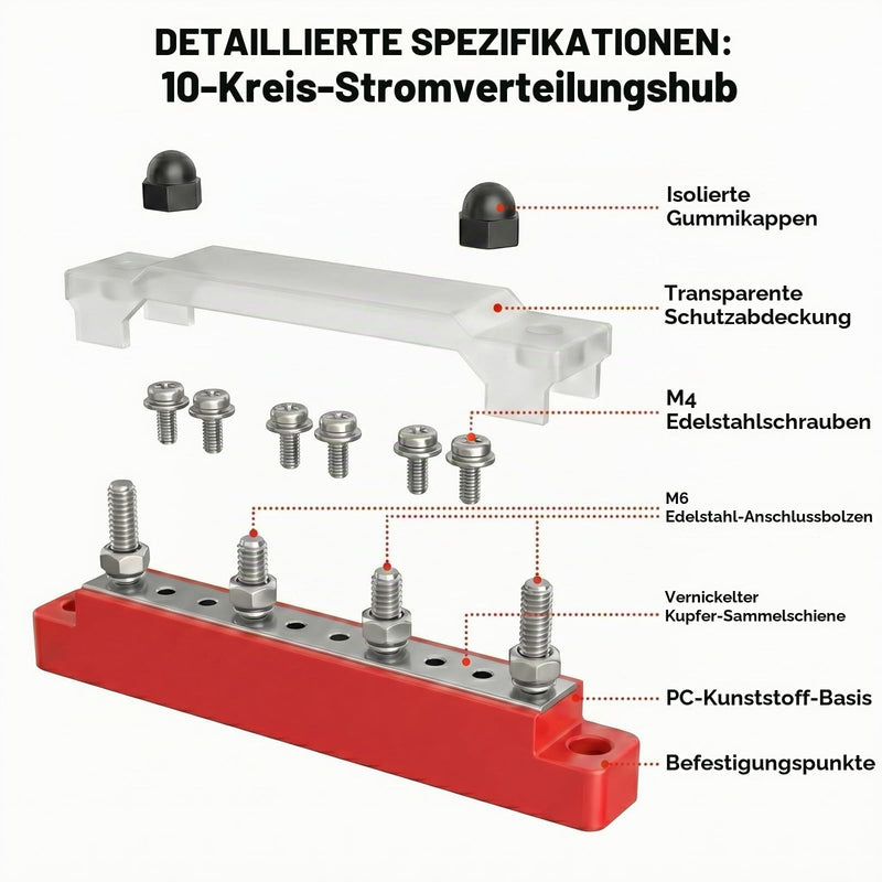 Pack of 2 150A Busbar Distribution Block 12V-48V with Cover High Current Busbar Power Distributor for Car Boat Motorhome Solar Battery Terminal Strip Mass Distributor (M4 Screws & M6 Bolts) | Hochstrom Busbar Stromverteiler für Auto Boot Wohnmobil Sola...