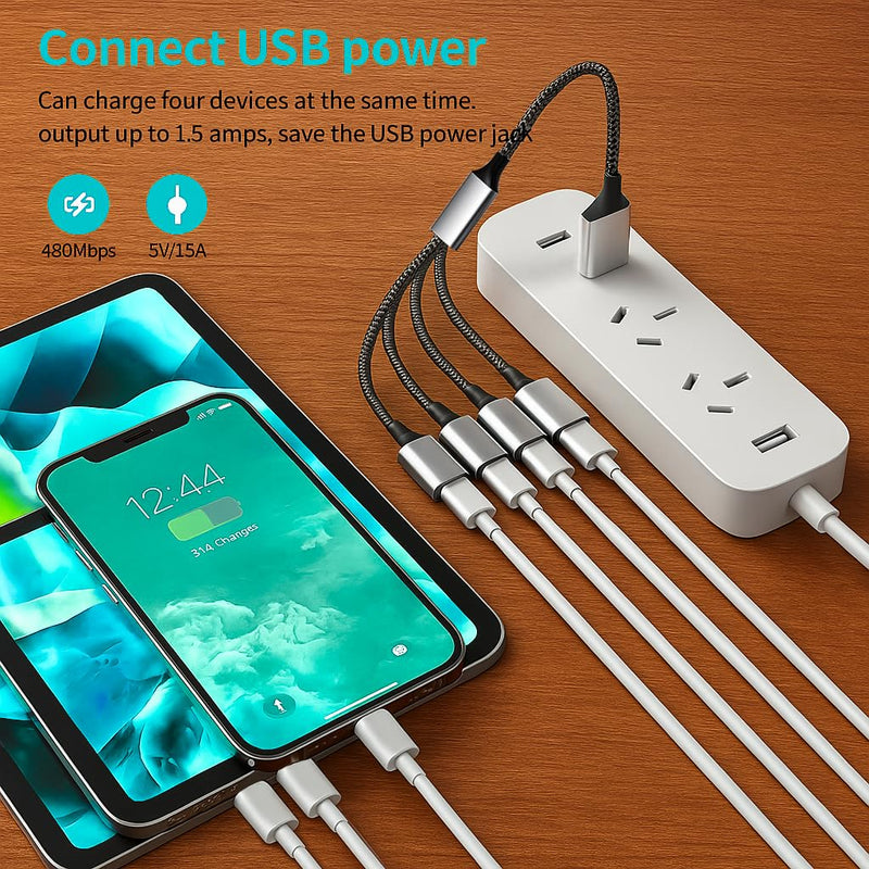 USB 2.0 Splitter (40 in) - Mouse/Keyboard/Printer/Charging High-Speed Dual Interface Docking Station | The USB hub Supports Data Transfer and Charging 39in 1 to 4