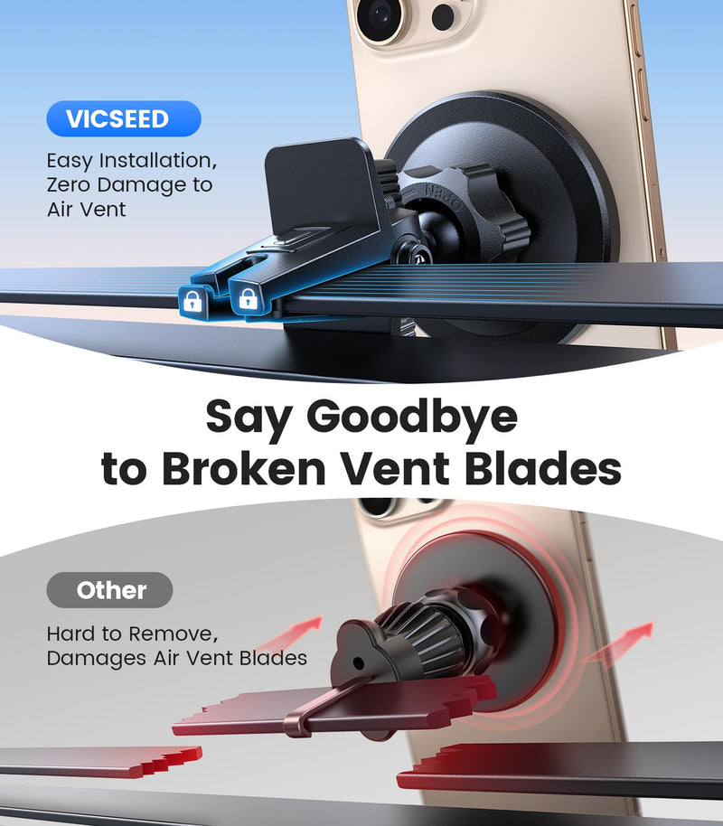 VICSEED for MagSafe Car Mount Vent Pink [2025 Strongest Magnetic Hold & Clip] 360° Adjustable Study Magnet Phone Holder for iPhone 17/16/15/14/13/12 Pro Max, Easy One-Hand Operation