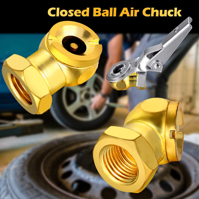 Frienda 8 Pcs Air Chuck 1/4 Inch 2 Way Connection Closed Ball Air Chucks Dual Head NPT Male End Air Hose Pipe Fitting Tyre Valve Stems with Tape for Tire Inflator Gauge and Air Compressor