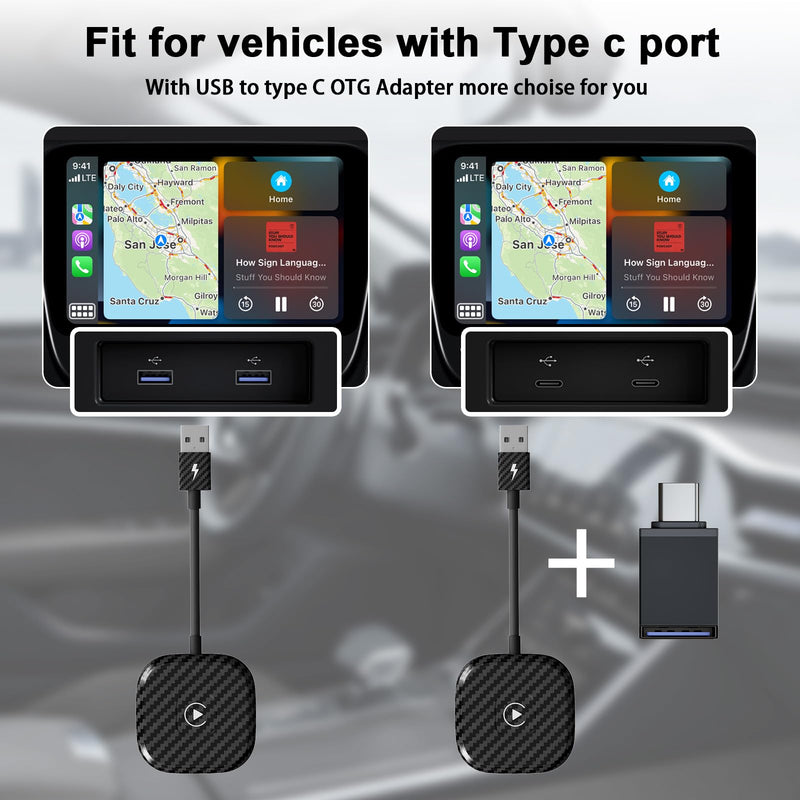 Wireless CarPlay Adapter for Apple iPhone，Wireless Carplay USB Dongle Converter Wired Carplay to Wireless, Support Online Update Plug and Play,Fit for Cars Built-in Wired CarPlay (Carbon) Carbon