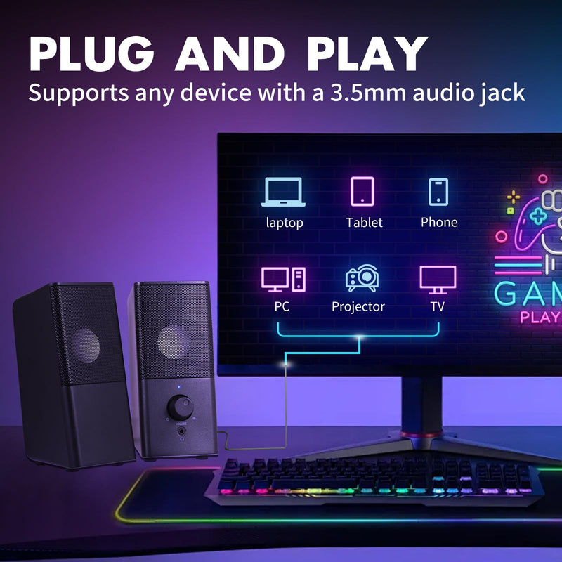H21 Computer Speakers, Desktop Speakers 2.0 Multi Device Stereo Speaker, Volume Control PC Speakers, USB Powered Gaming Speakers with 3.5mm Aux Cable for PC Monitor Laptop Tablet Phone