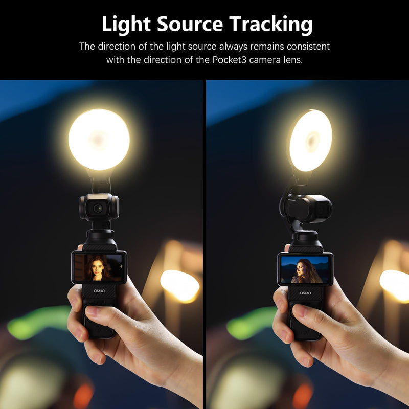 LED Light for DJI OSMO Pocket 3 Accessories, Auto-Follow Gimbal Selfie Vlog Video Auxiliary Fill Lighting, CRI≥95, 3-Color Temp 2500-9000K Brightness Adjustable, 2W USB-C (Black)