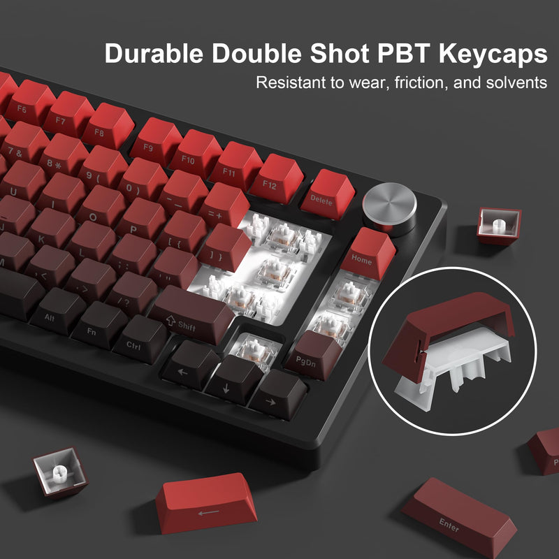 XVX Gradient Side Print Keycaps Red, Double Shot PBT Keycaps 75 Percent,Cherry Profile Shine Through Key Caps, Minimalist Style Custom Keycap Set for Mechanical Keyboards Red and black