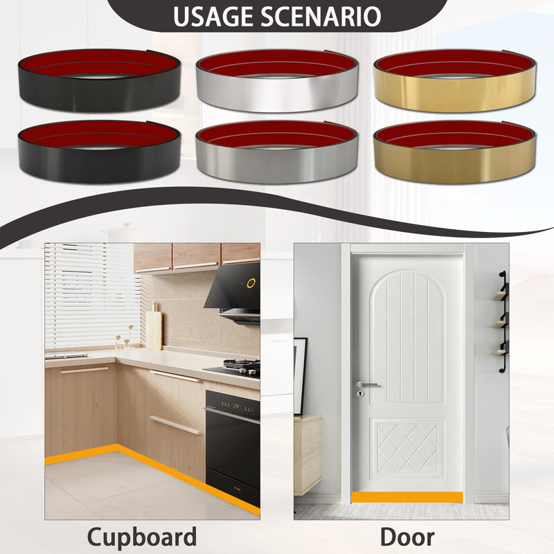 Stainless Steel Kick Plate, Peel and Stick Kickplate Base Cover, Baseboard Molding Trim for Wall, Door, Kitchen Cupboard, Dishwasher Toe - Anti-Scratch Protection (9.8ft x 3.9in, Shiny Silver) 9.8ft x 3.9in Glossy Silver