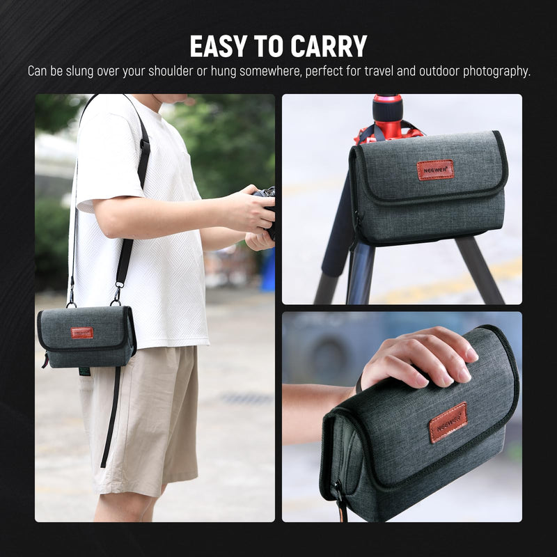 Neewer Camera Lens Filter Case with Water Resistant Hard Shell, 6 Soft Pockets, Shoulder Strap, Pro Photography Filter Bag Storage Pouch for 4''x 4'', 4''x 5.65'' Square, 95mm Circular Filters, PB025