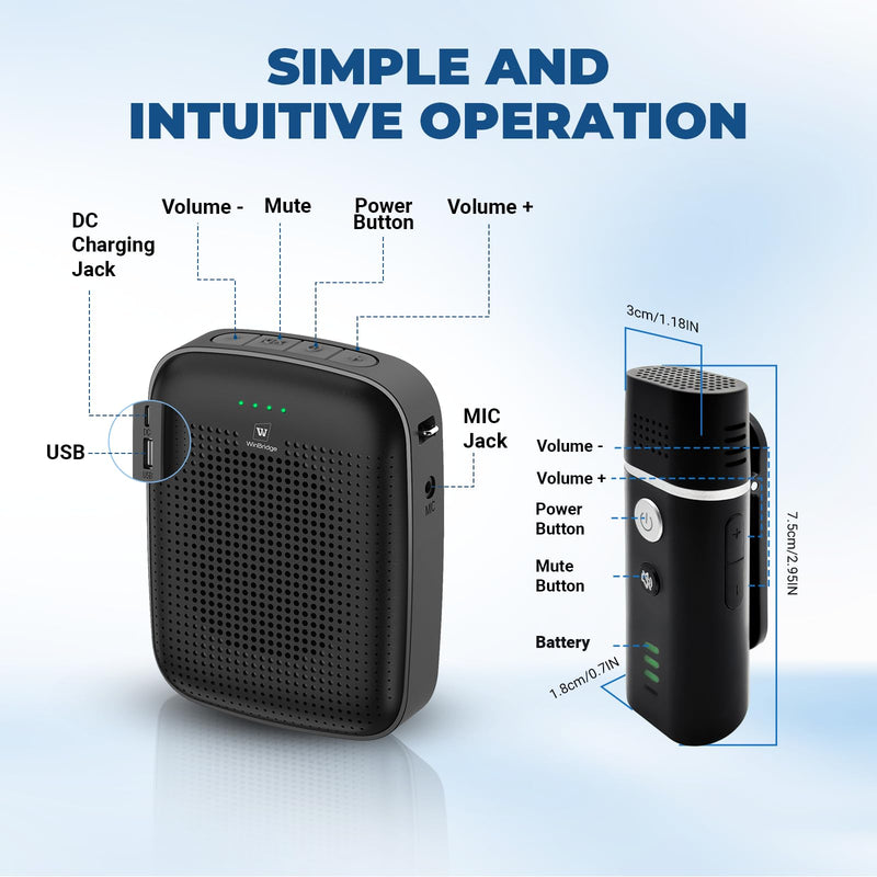 Voice Amplifier with Wireless Lapel Microphone - Personal Megaphone for Teachers, 15W Portable Mini Bluetooth PA System and Clip-on Lavalier Mic for Classroom, Speech, Yoga, Tour Guide - A006 Small