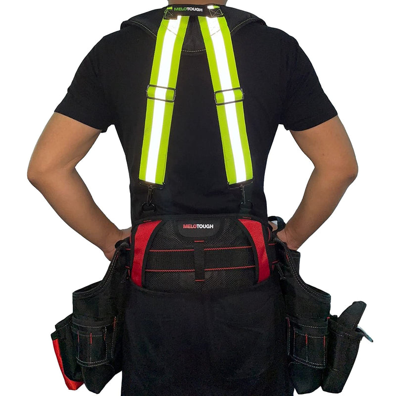 MELOTOUGH Reflective Safety Suspenders Tool Belt Suspenders Construction Work Suspenders with detachable phone holder comfortable foam shoulder padder (Lime) Safety Reflective Tool Belt Suspenders with Lime Color