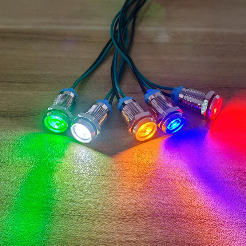 Gebildet Pack of 5 10 mm 3V-4.5V-5V-6V-7.5V-9V LED Metal Indicator Light Waterproof Signal Lamp Pilot Dash with Wire (Green) Green (10mm)