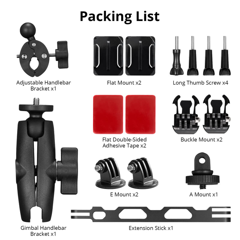 AKASO Action Camera Motorcycle Kit Compatible EK7000/EK7000 Pro/Brave 4/Brave 4 pro/Brave 7 LE/Brave 7/Brave 8/V50X/V50 Pro/V50 Elite/GoPro Hero 12 11 10 9 8/DJI/Apexcam Action Camera