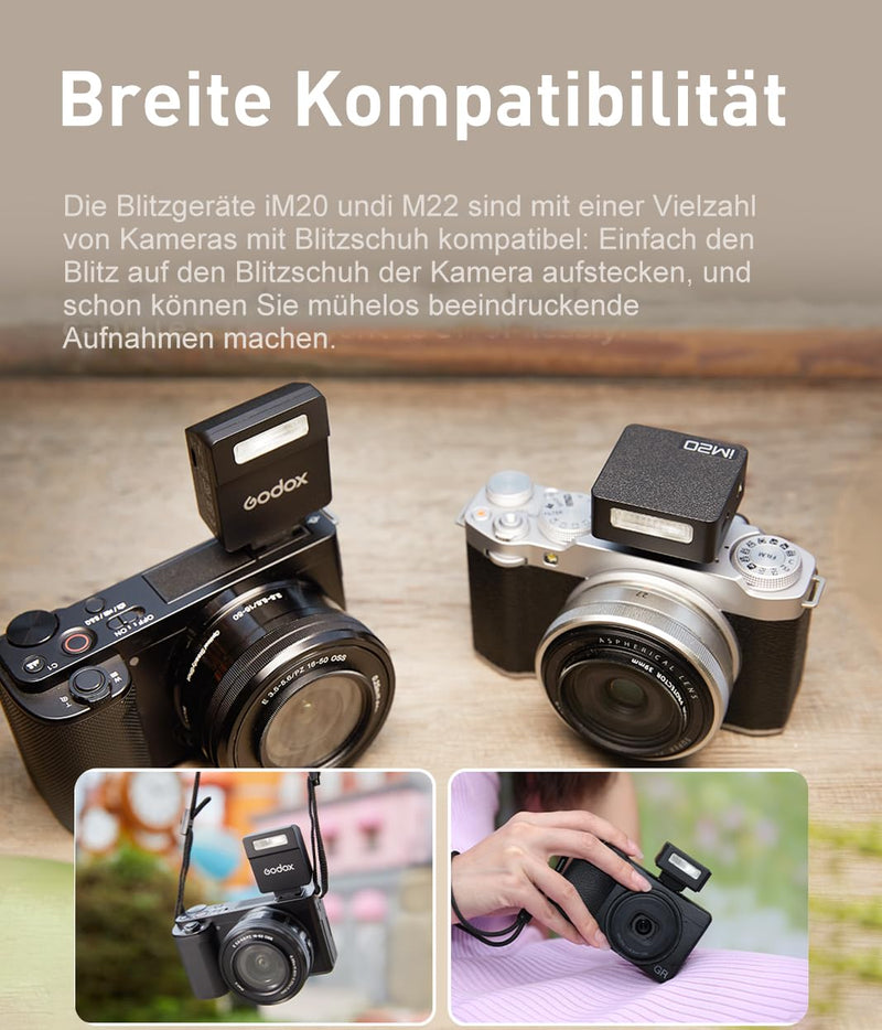 Godox Flash Godox iM20 Mini Flash - Camera Flash GN 15, 5 Power Levels, IM 20 Mini Manual Flash for Nikon/Canon/Sony zv1/Sony zve10 /Ricoh gr3/Fuji f1-400 Full-Power Flashes