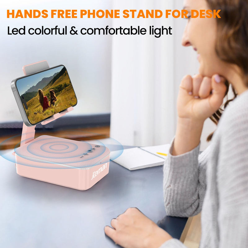 JTEMAN Gifts for Men Women,Cell Phone Stand with Bluetooth Speaker and LED Light,Cool Tech Gadgets,Unique Birthday Gifts for Men Husband Mom Dad-Pink Pink