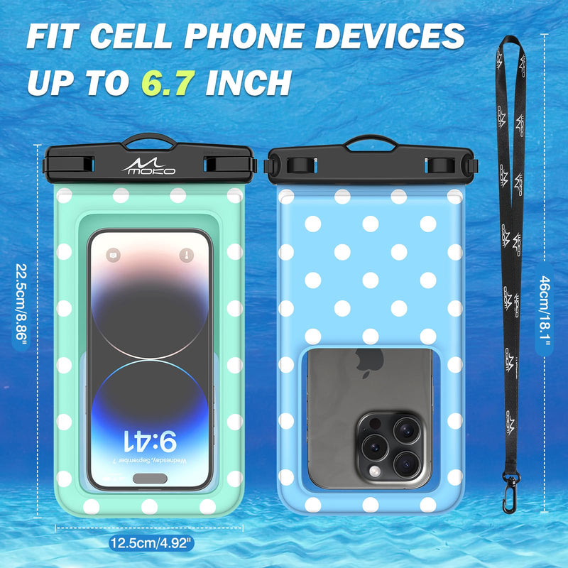 MoKo Large Waterproof Phone Pouch - 2 Pack Floating Water Protector Case Dry Bag with Detachable Lanyard