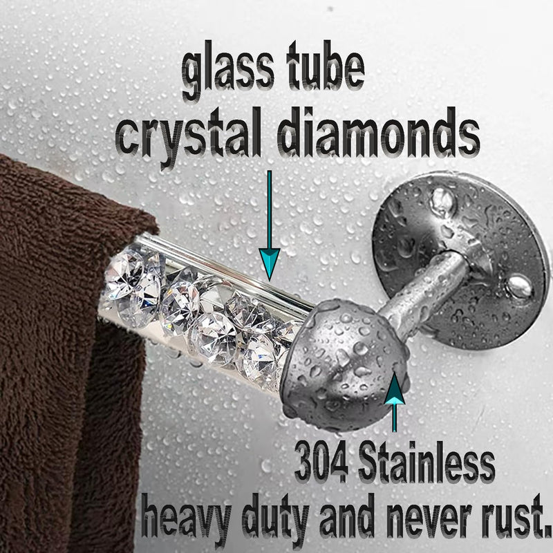 Meetart Crushed Diamond Glass Towel Bar for Bathroom,Set of 2 Towel Rods Wall-Mounted ,Towel Racks for Bath Towels,Hand Towels(15.5”) 15 inch Silver