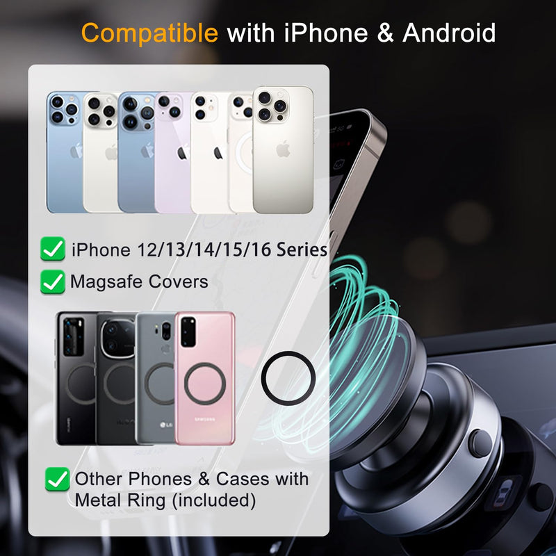 Upgraded 360° Adjustable Electric Vacuum Magnetic Suction Cup Phone Mount, Hands-Free Magnetic Cell Phone Holder for Car/Gym/Mirror/Smooth Surface, Compatible with Magsafe iPhone, Silver