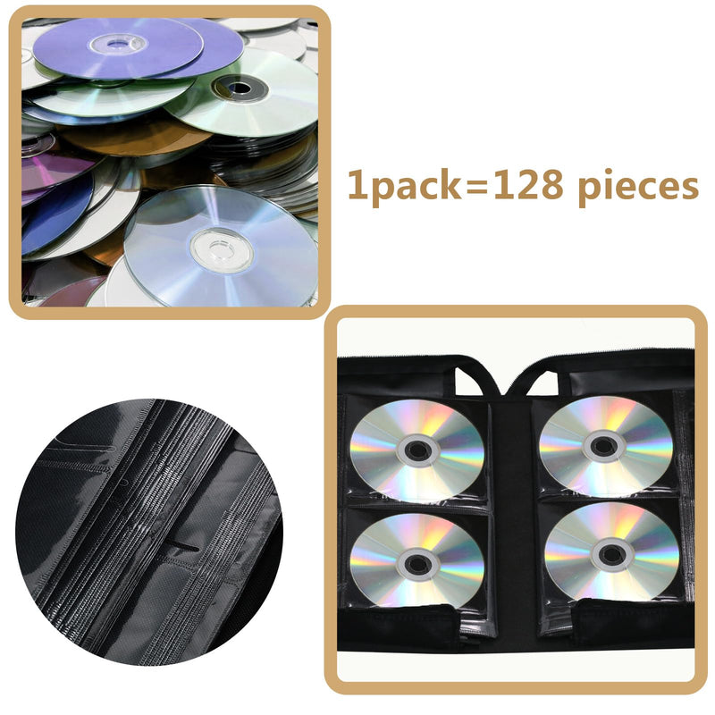 DVD Case CD Storage,128 Capacity CD Cases Holder DVD Storage Case Holders CD DVD Disc Case Storage Wallet Binder for Car Home Office Travel (128 Black) 128 Black
