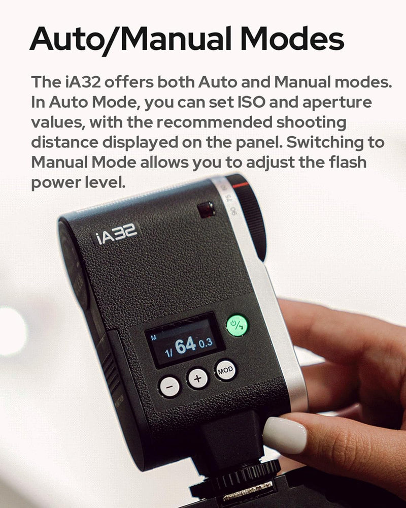 GODOX iA32 Mini Flash Speedlite Hot Shoe Flashes for Fuji, for Canon, for Nikon, for Sony, for Olympus Camera