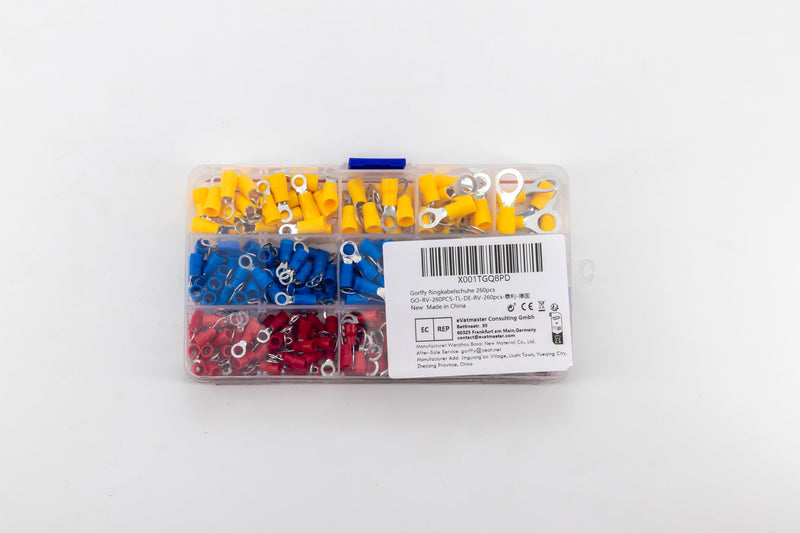Gorffy ring cable lugs, 260 pieces cable lugs set, 0.5-6mm² ring eyelets cable lugs, Ø M4/M5/M6/M8 ring cable lugs set, cable lugs crimp connector assortment R260