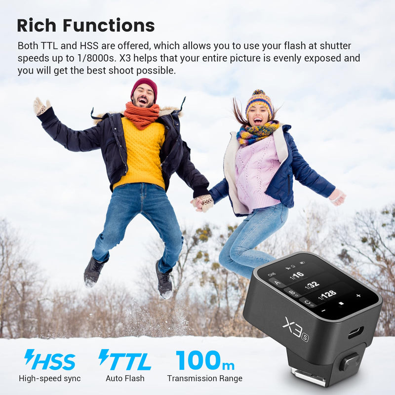 Godox X3-S Touchscreen TTL Wireless Flash Trigger for Sony Camera, 1/8000s HSS TTL TCM Function, Built-in Battery USB-C Charge Flash Transmitter Compatible with Sony A7IV A7C A7M3 A7R A7RIII