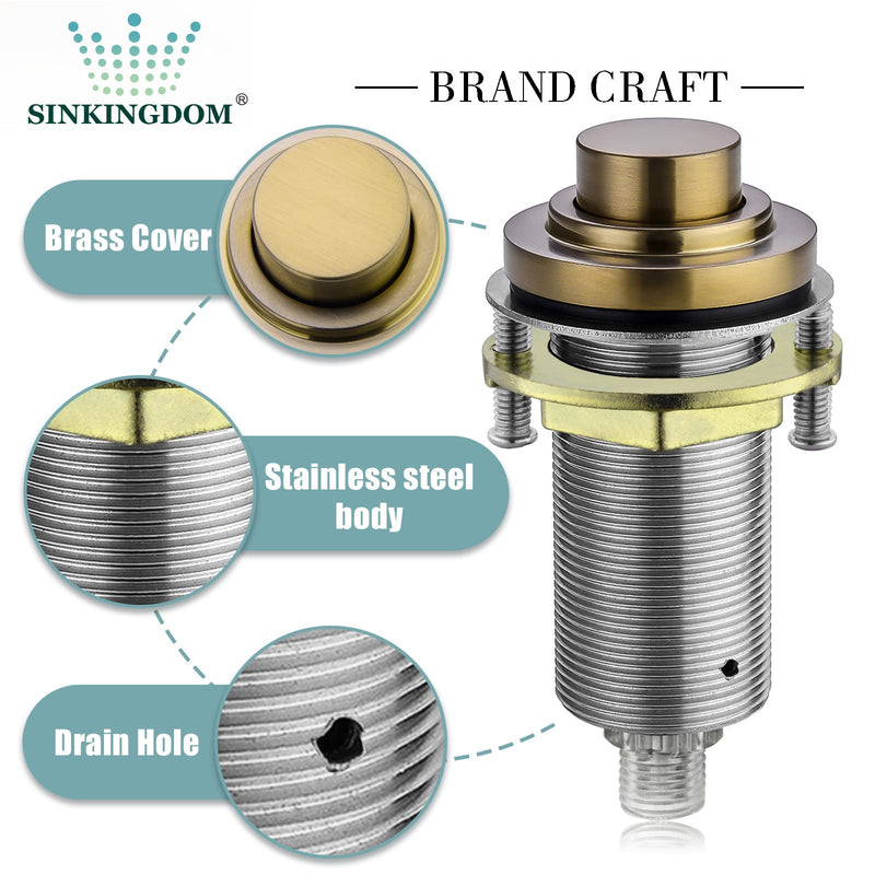 SinkTop Air Switch Kit (Long Full Brass Button) for Disposal, Dual Outlet, (Champagne Bronze) Champagne Bronze