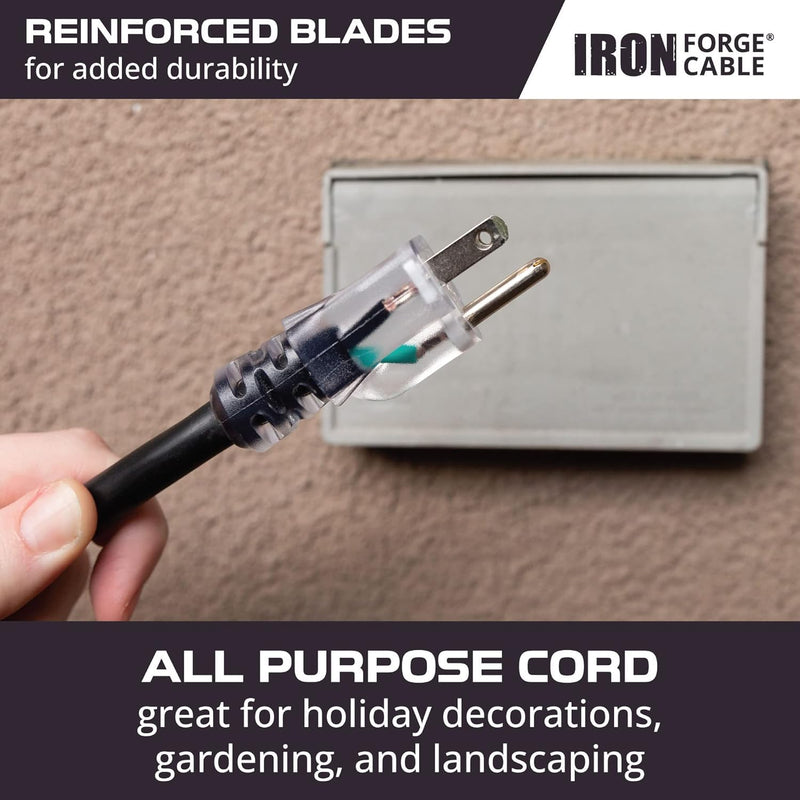Iron Forge Cable 3 ft Lighted 10 Gauge Extension Cord 3 Outlets - Heavy Duty Extension Cord Outdoor with Multiple Outlets 15 AMP, 10/3 Black Power Cable SJTW Weatherproof 3 Prong Grounded Plug 3 Foot