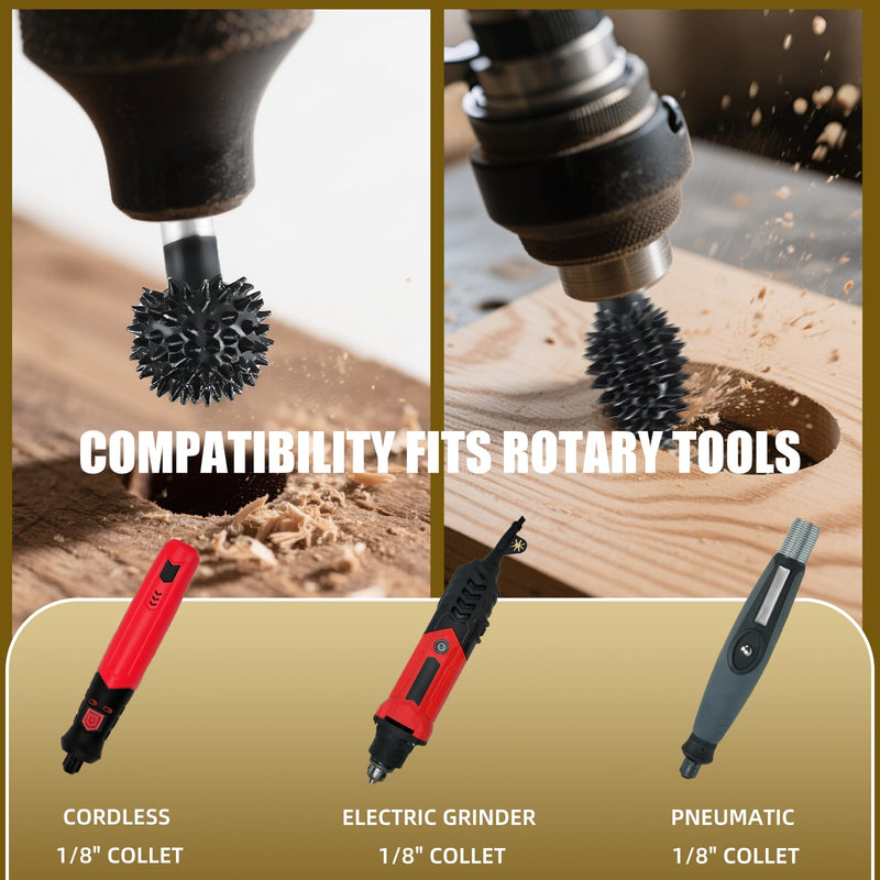 CAELUM 2Pcs Carbide Rotary Burr Kit, 1/8" Shank Wood Carving Burr Bits for Dremel Rotary Tools, Coarse Sphere & Flame Bits for Fast Shaping, Hollowing, Grooving, Wood, Plastic, Rubber & Foam 2Pcs-Flame, Sphere