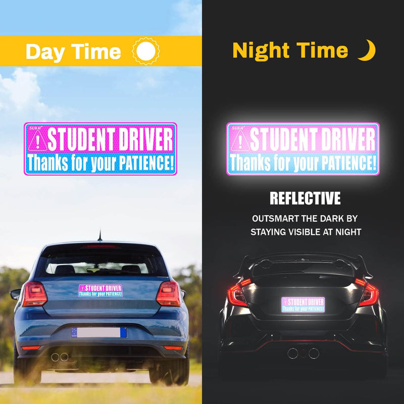 Sukh 3 Pcs Student Driver Car Magnet - New Driver Magnet for Car Funny Cute Reflective Magnetic Bumper Stickers Car Sign for Teen Driving