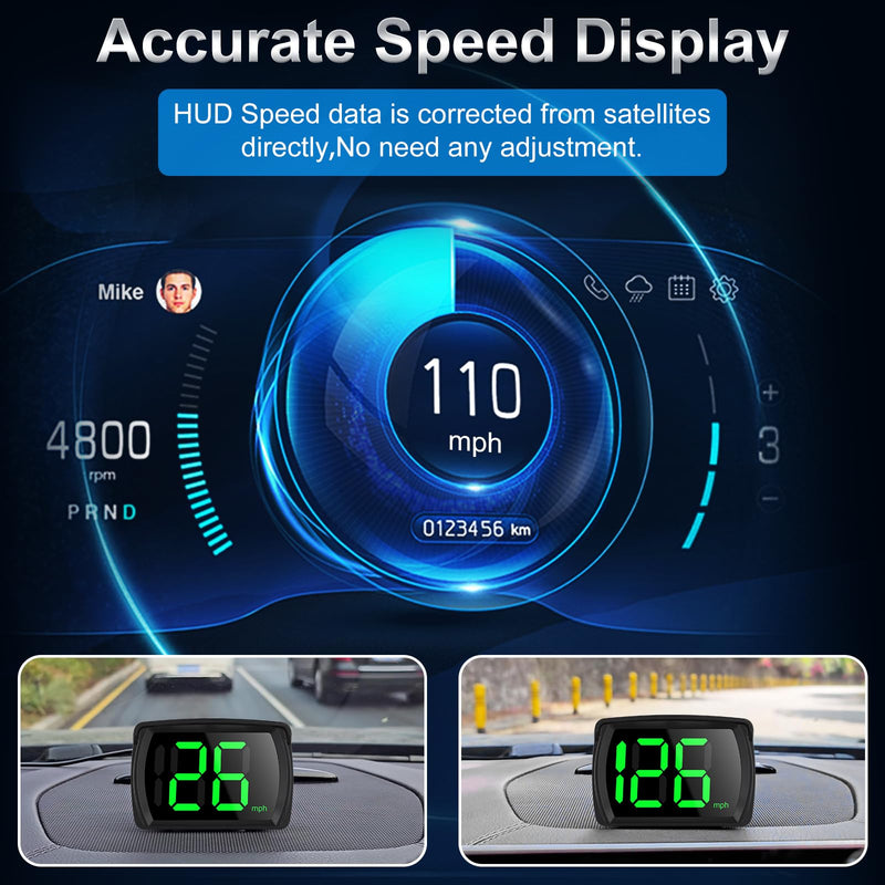 QIUTONG GPS Speedometer for Car, Upgraded HD MPH Digital Speedmeter, 2025 New LED Heads Up Display for Cars, Trucks, SUV, Motorcycle with USB C Car Charger Adapter QC 3.0, Black