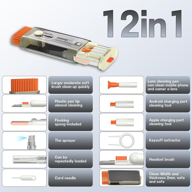 Laptop Cleaner, 12 in 1 airpod Cleaner kit Keyboard Cleaner Set, Computer MacBook Earphone Camera Cleaning Kit, Tablet and Screen Dust Brush Tool for Computer, PC, TV Camera Lens Computer Vacuum