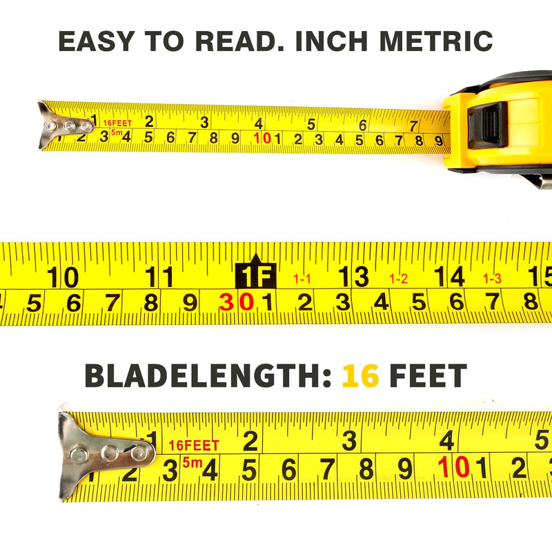 6 Pack Steel Measuring Tape, Tape Measure 16 ft, Measuring Tape Retractable, 16-Foot Basics Self-Locking Measurement Tape, Self Lock Auto Lock Tape Rule Imperial/Metric Tape Measure for Body 6 Pack