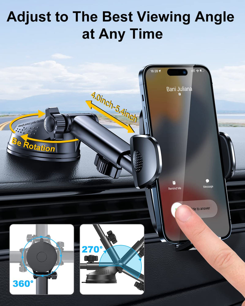 3-in-1 Phone Mount for Car [2024 Most Stable and Flexible Suction Cup] Vent Dashboard Windshield Cell Phone Holder Car Fit for iPhone 15 14 13 12 Pro Max Samsung S23 S22 S21 All Phone Black