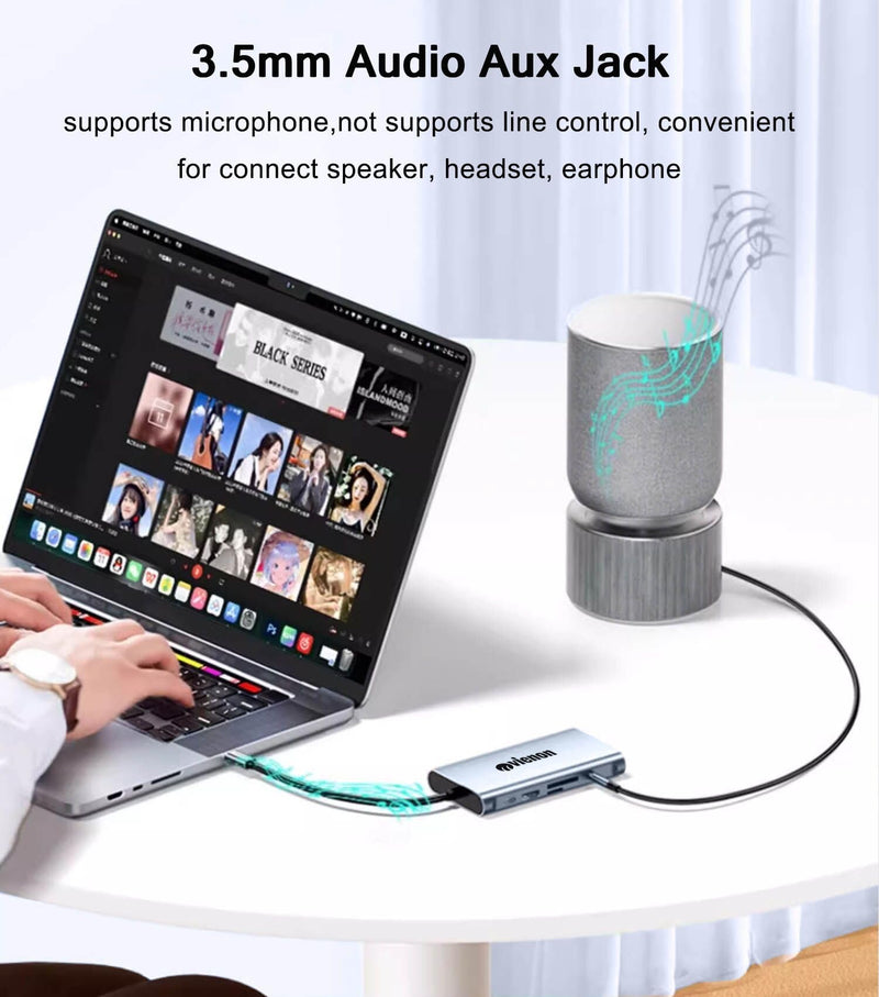 11-in-1 USB C Hub, Laptop Docking Station with RJ45 Gigabit Ethernet, 4K HDMI, 1080P VGA, SD/Micro SD Card Reader, 3.5 mm Audio Aux Jack, PD 100W Charging, Full Functional USB C Dongle 11-in-1
