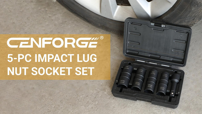 Lug Nut Socket Set, 5pc 1/2" Drive Impact Flip Socket Set with Metric 17 19 21 22 mm & SAE 3/4 13/16 7/8 15/16 in. Sockets, Double Ended Thin Wall Nut Sockets with 3" Extension Bar Flip, 17 19 21 22 mm & 3/4 13/16 7/8 15/16 in.