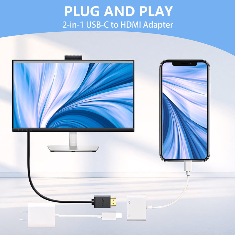 USB C to HDMI to iPhone 15 HDMI adapter to TV, 4K@60Hz USB C to HDMI Adapter with Charging Port, iPhone to HDMI to USB C Adapter Compatible for iPhone 16/15 Series/iPad Pro/Galaxy to HDTV Projector