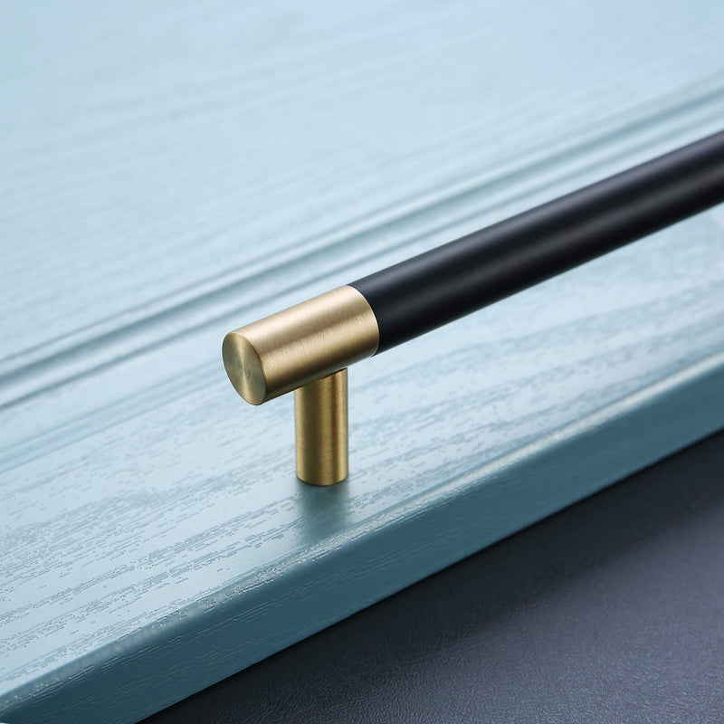 Bar Cabinet Handle Knob Pull Brushed Satin Gold/Brass Finish with Electroplated Matte Black 10.1" (8.8" Hole Center) for Kitchen Cabinet Hardware/Dresser Drawer Handles 5 Pieces 8.8" Hole Center