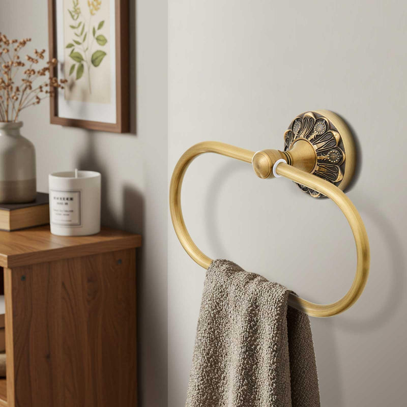 2 Pieces Set Antique Brass Toilet Paper Holder Retro Brass Hand Towel Ring Tissue Roll Paper Hanger Bathroom Hardware Wall Mounted Vintage Bathroom Accessories(Rectangle) Rectangle