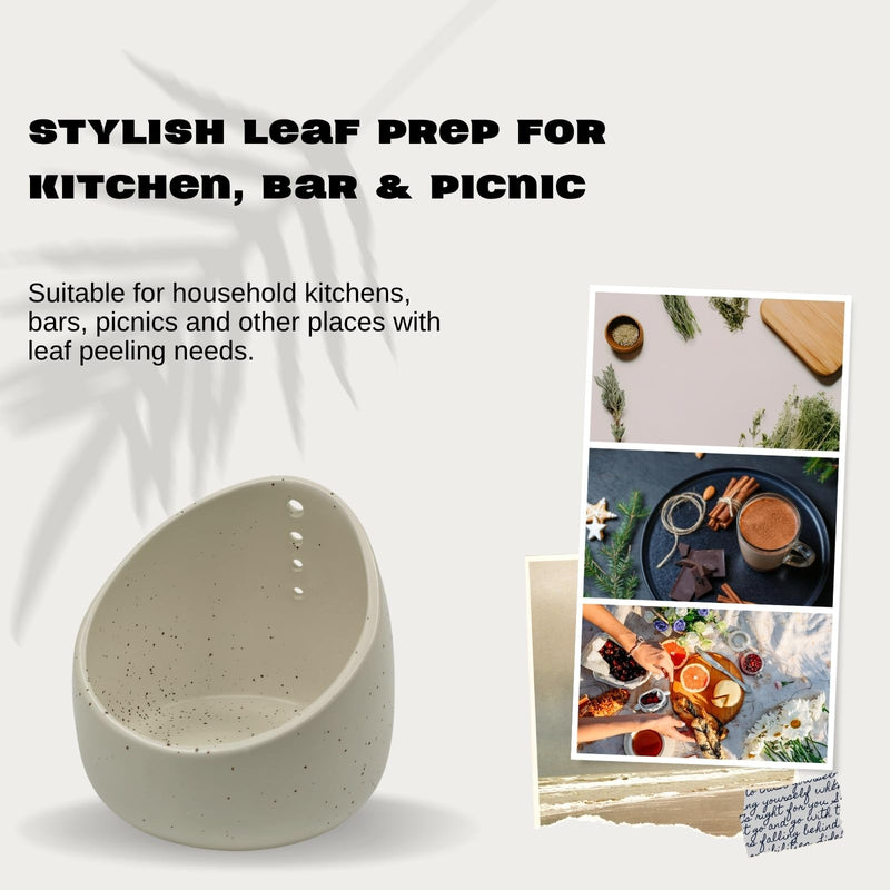 Ceramic herb Stripper Bowl,a 4-Hole Kitchen & Garden Tool with Ergonomic Handle for Easy herb stem Removal. Easy to Clean, Perfect for Home Cooks & Gardeners (White) White